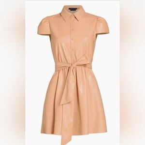 Alice & Olivia Carolyn Vegan Leather Tie-Waist Shirtdress Sz4